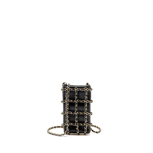 Chanel Gold Clutch O Chain Vertical phone holder lambskin black GHW