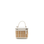 Chanel top handle vanity case bag calfskin/raffia white SHW