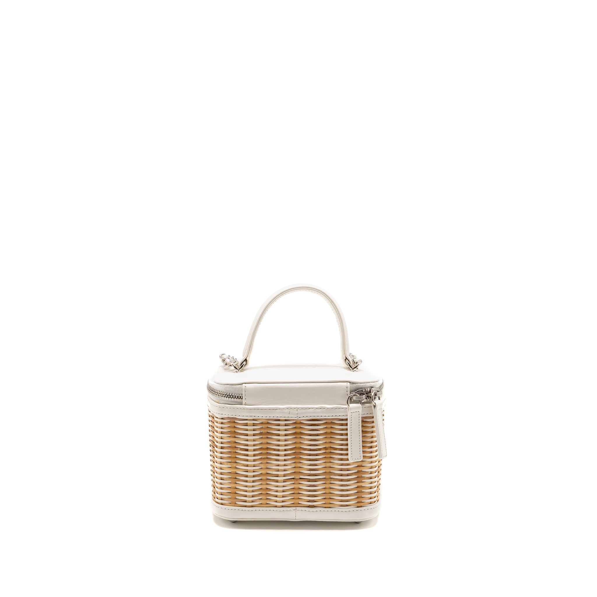 Chanel top handle vanity case bag calfskin/raffia white SHW