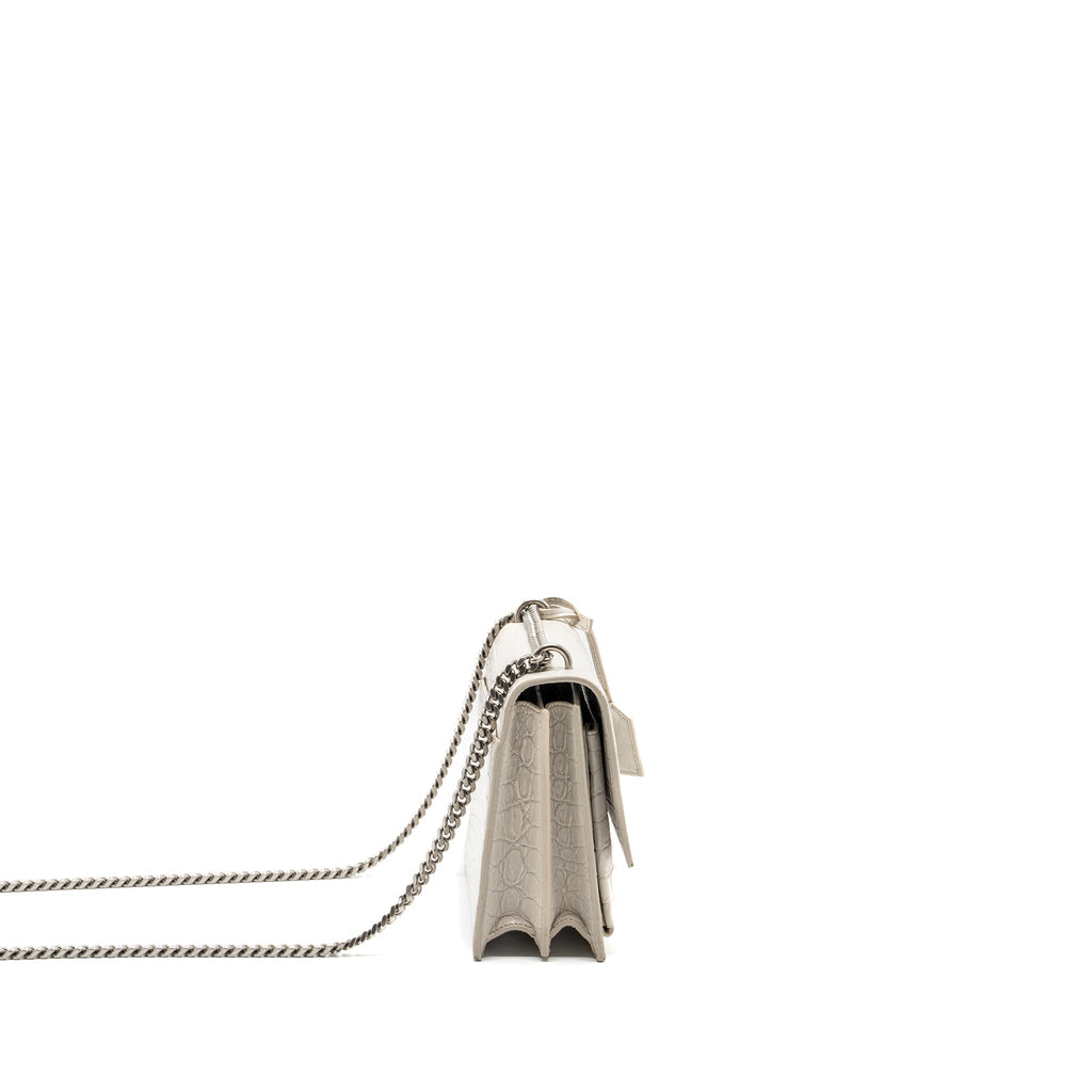 Saint Laurent/YSL Sunset Bag Crocodile embossed White SHW