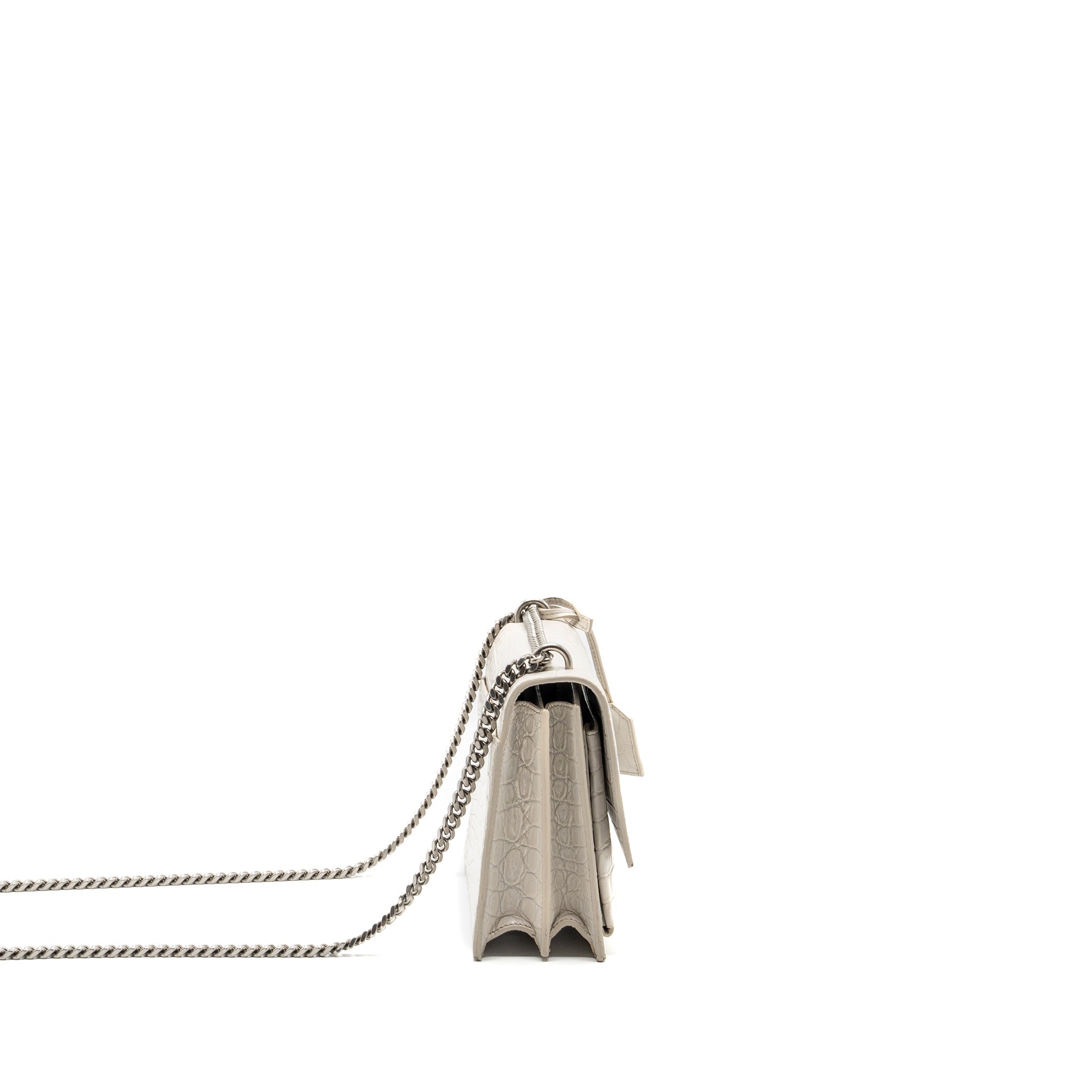 Saint Laurent/YSL Sunset Bag Crocodile embossed White SHW