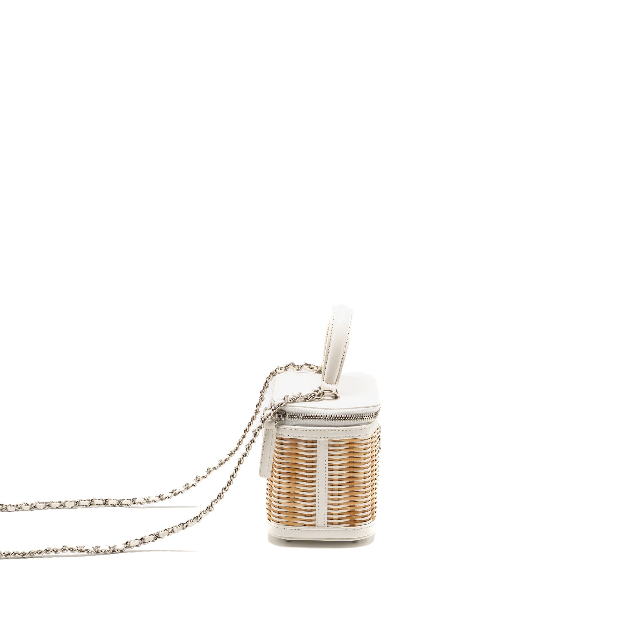 Chanel top handle vanity case bag calfskin/raffia white SHW