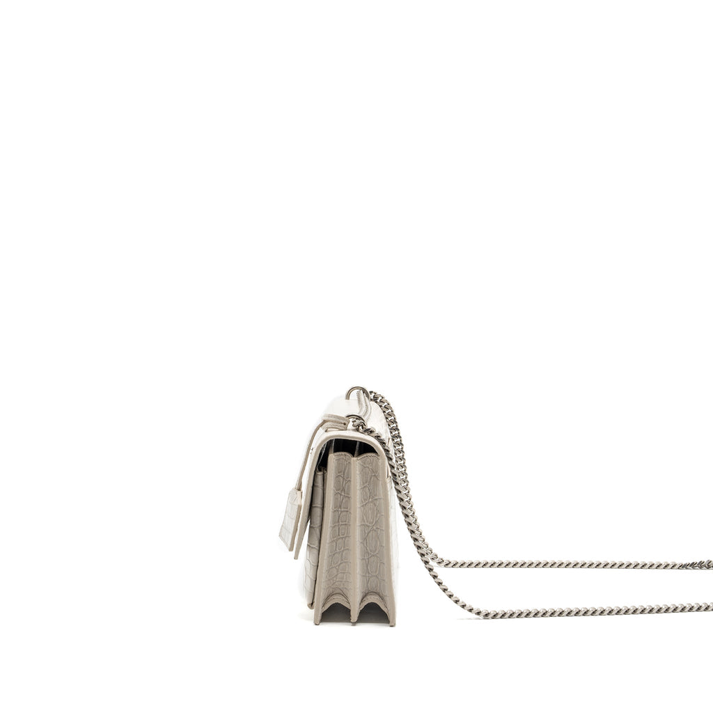 Saint Laurent/YSL Sunset Bag Crocodile embossed White SHW