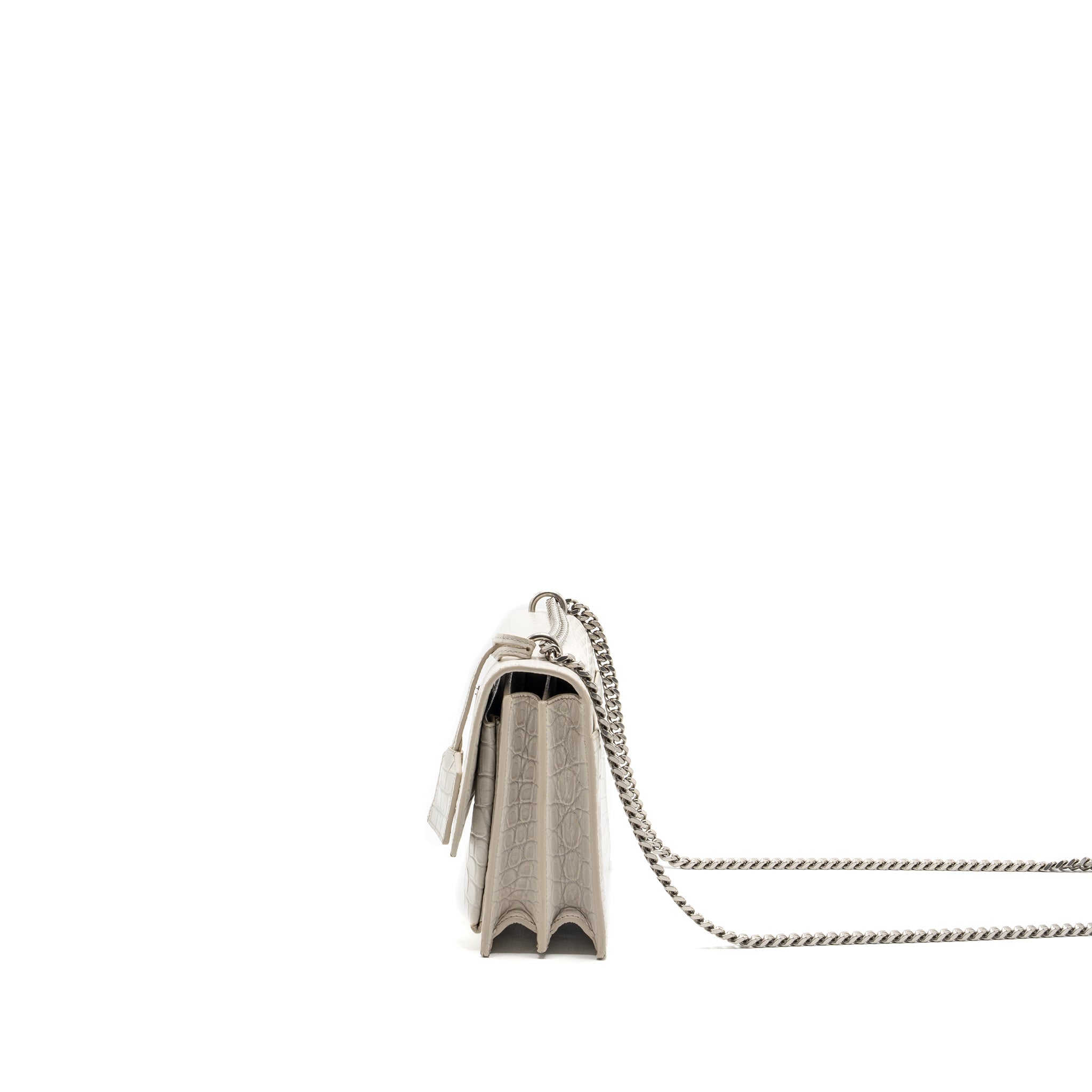 Saint Laurent/YSL Sunset Bag Crocodile embossed White SHW