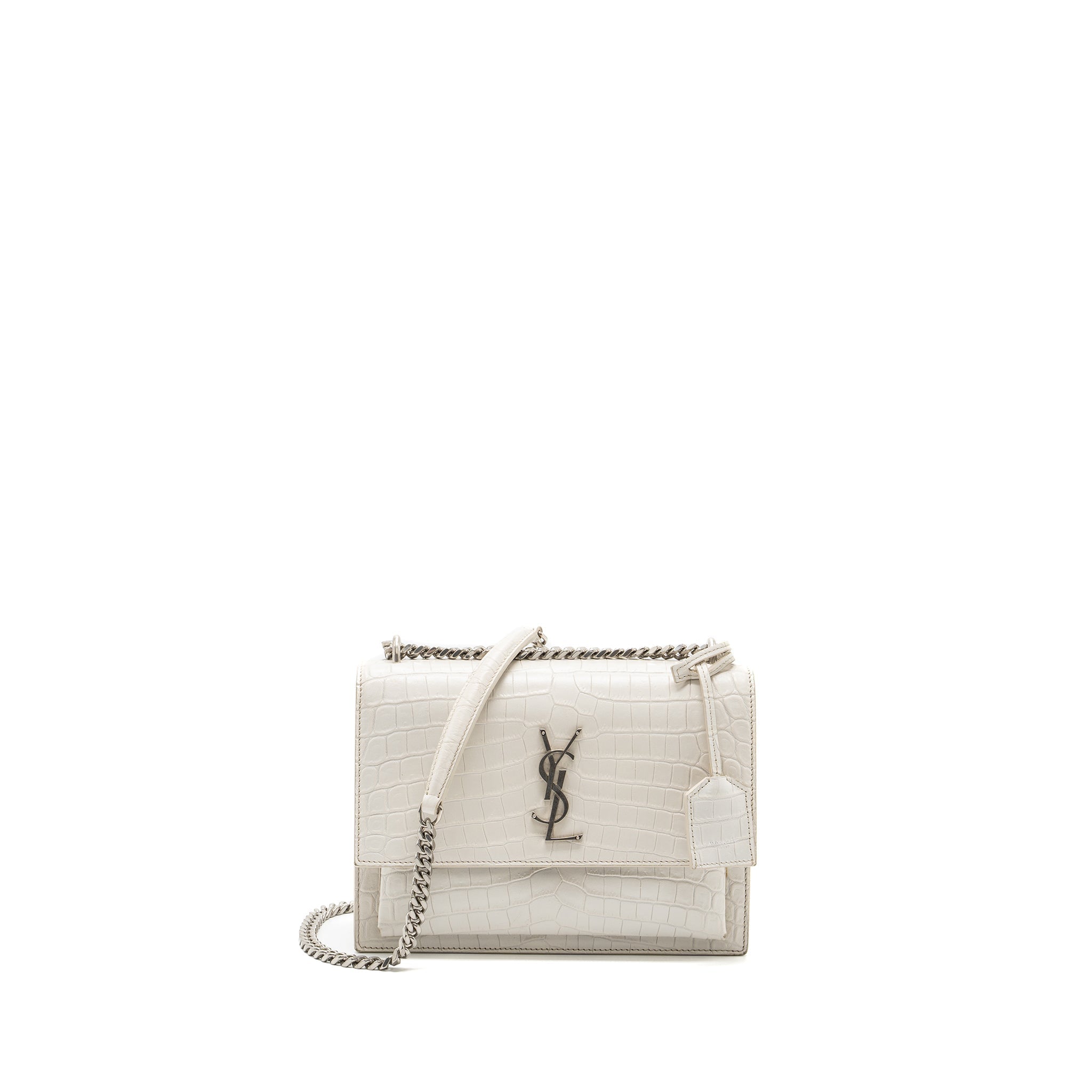 Saint Laurent/YSL Sunset Bag Crocodile embossed White SHW