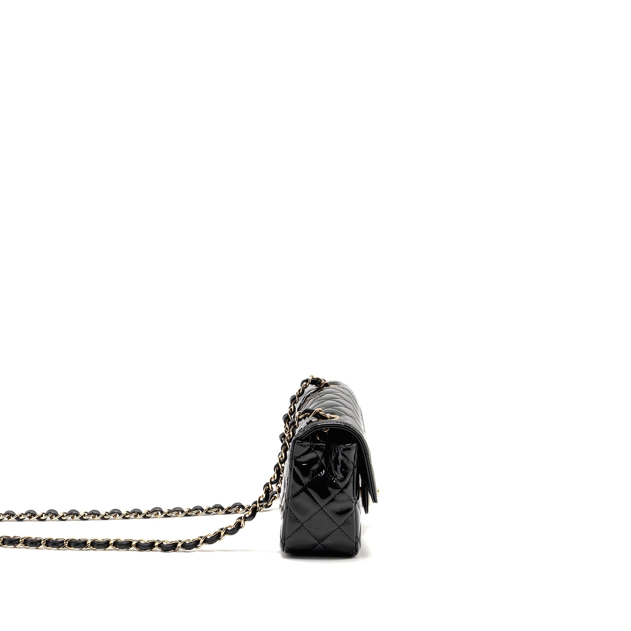 Chanel mini rectangular flap bag patent leather black LGHW