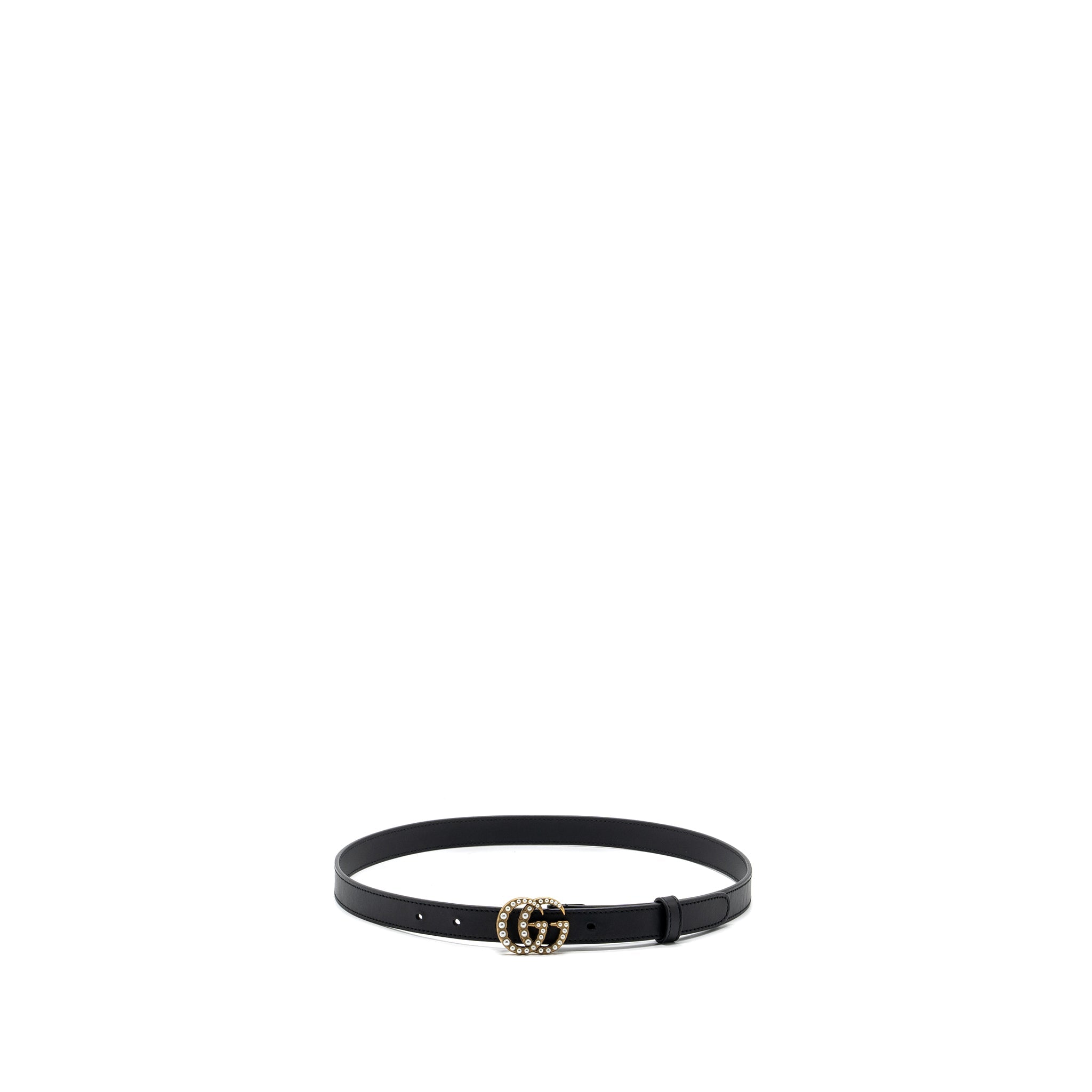 Gucci Size 80 Leather Belt Double G Buckle with Pearl Calfskin Black Brushed GHW