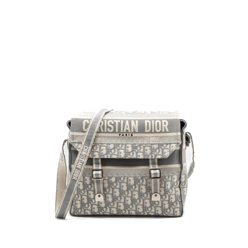 Dior Diorcamp Messenger Bag Oblique Embroidery Light Grey SHW