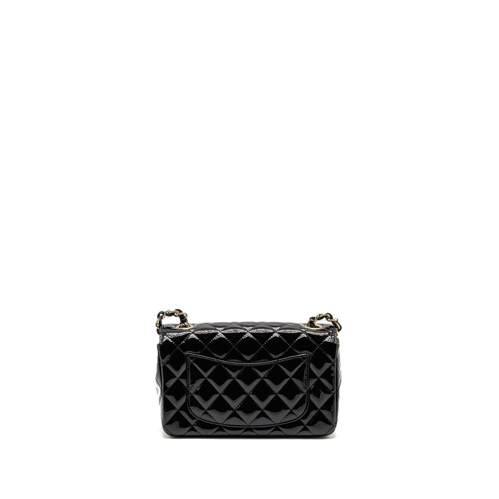 Chanel mini rectangular flap bag patent leather black LGHW