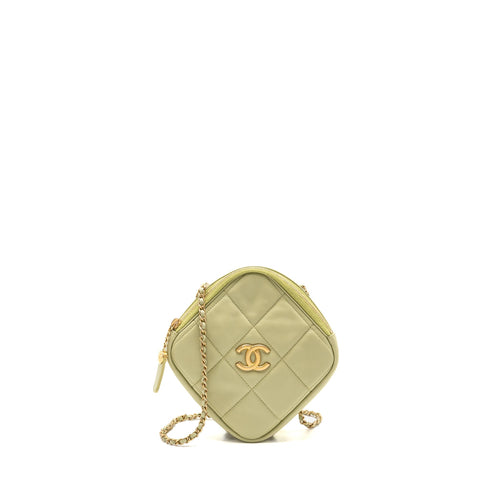 Chanel 20a Diamond Shape Crossbody Bag Quilted Lambskin Light Green GHW