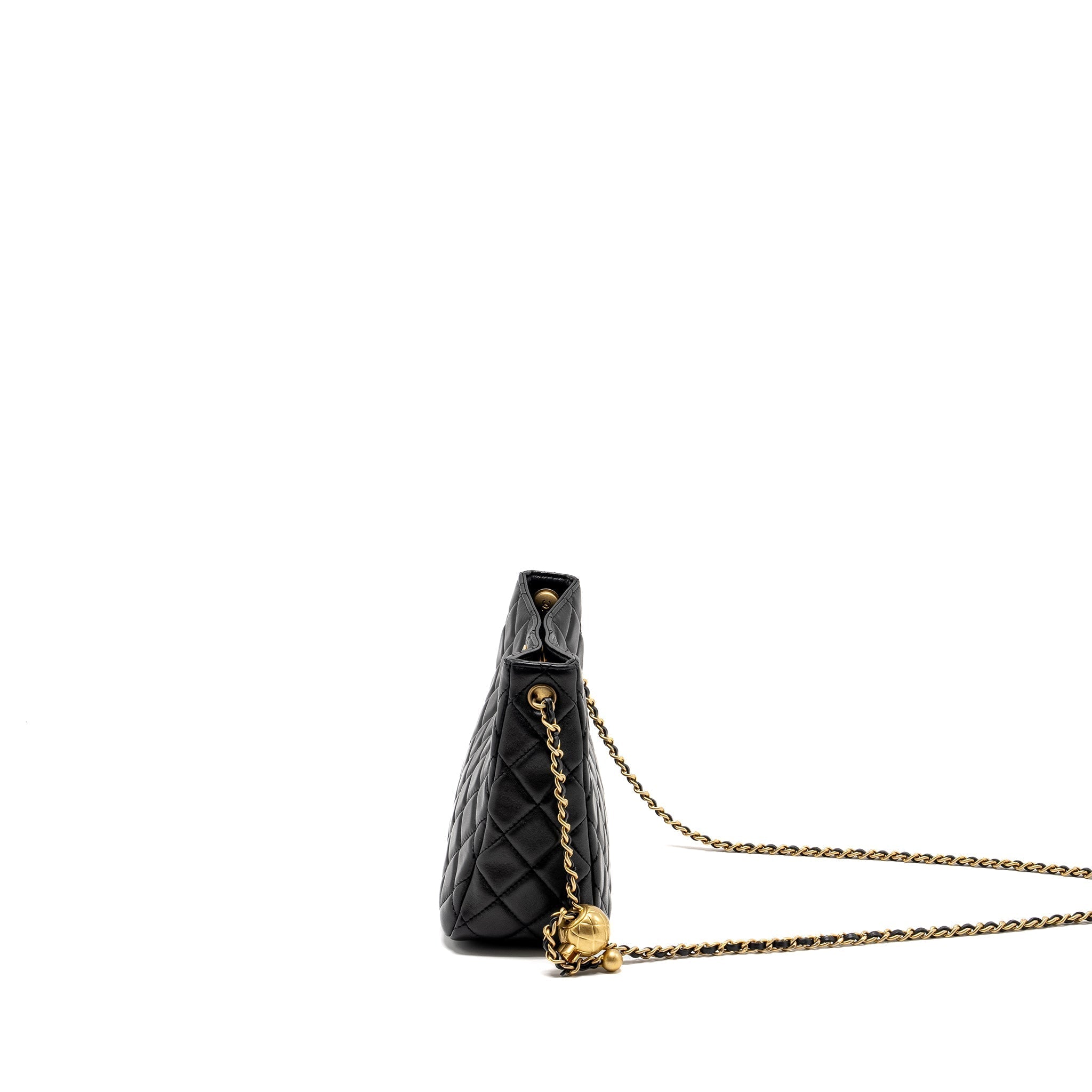 Chanel 22B Pearl Crush Hobo Bag Lambskin BLACK GHW (Microchip)