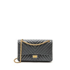 Chanel Large 2.55 226 Reissue Double Flap Bag Chevron Metallic Calfskin Charcoal GHW