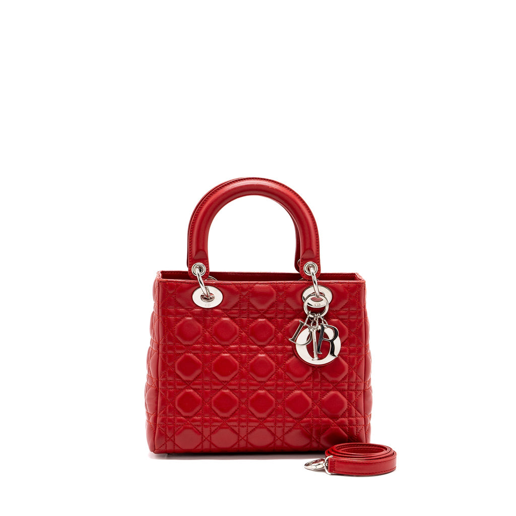 Dior Medium lady dior lambskin red SHW
