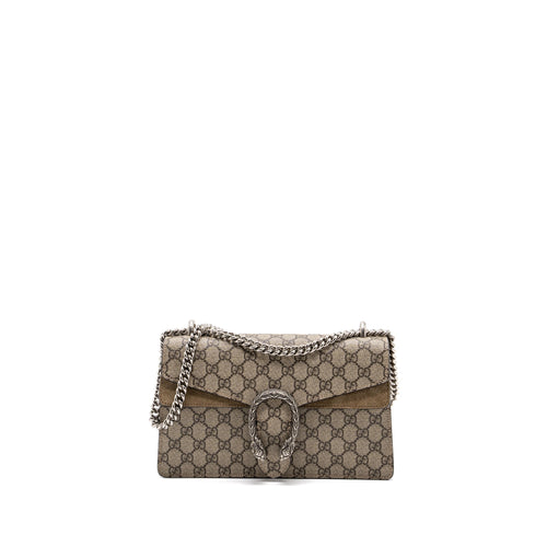 Gucci Dionysus Shoulder Bag GG Supreme Canvas/Suede Leather Beige SHW