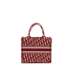 Dior small book tote oblique embroidery canvas red