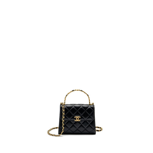 Chanel 22B Enamel Top handle Mini Flap Bag Lambskin Black GHW (Microchip)
