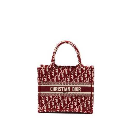 Dior small book tote oblique embroidery canvas red