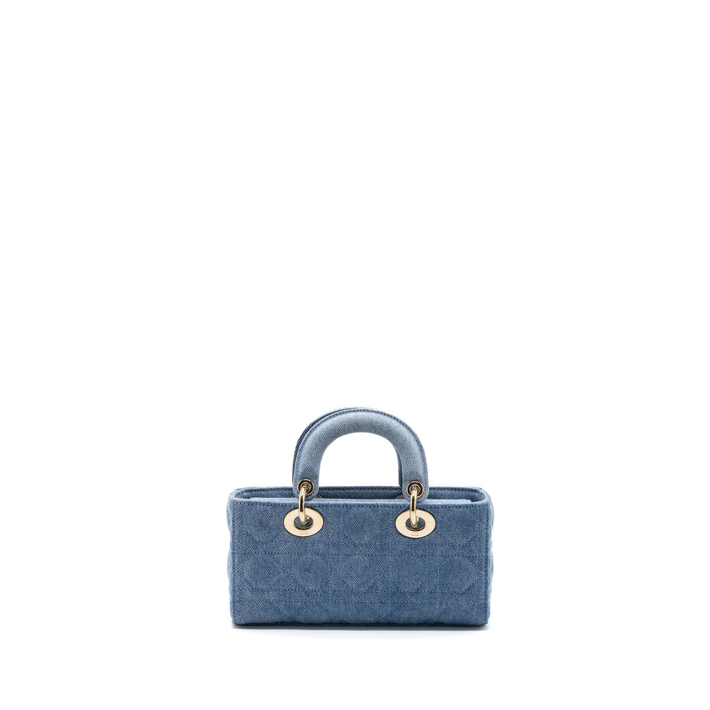 DIOR SMALL LADY  D-JOY BAG MACROCANNAGE DENIM BLUE LGHW