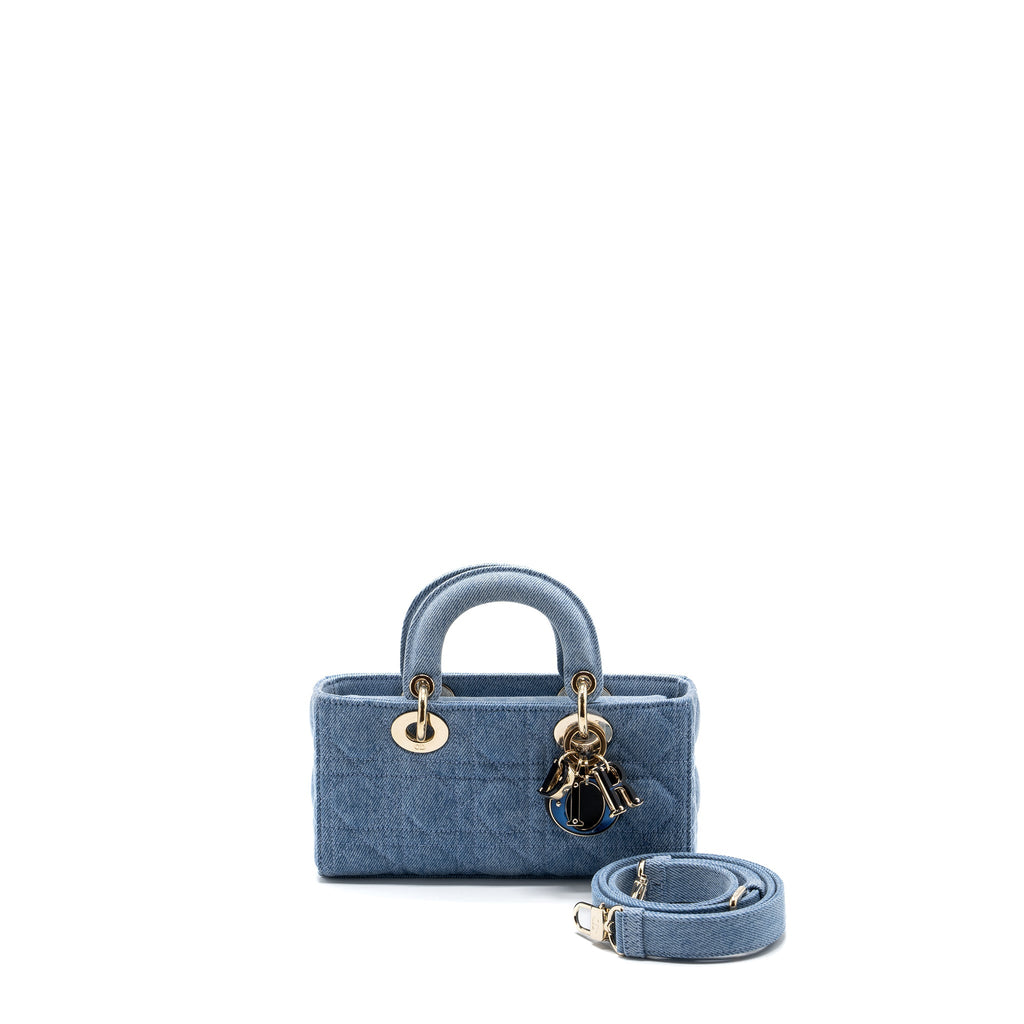 DIOR SMALL LADY  D-JOY BAG MACROCANNAGE DENIM BLUE LGHW