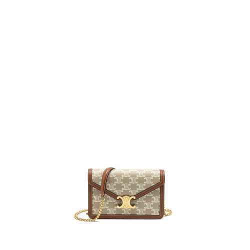 Celine MARGO wallet on chain Triomphe canvas / calfskin Grege