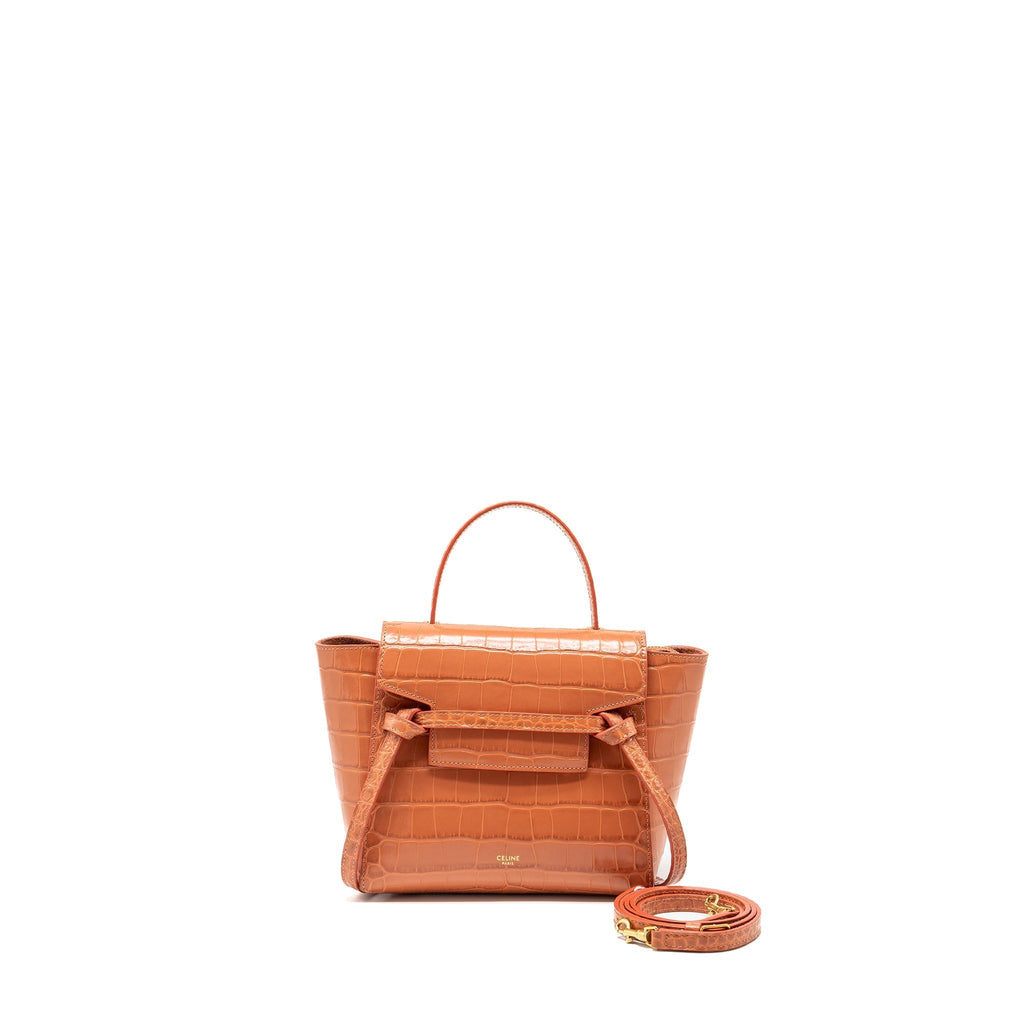Celine Nano Belt Bag Croc embossed calfskin Lychee pink