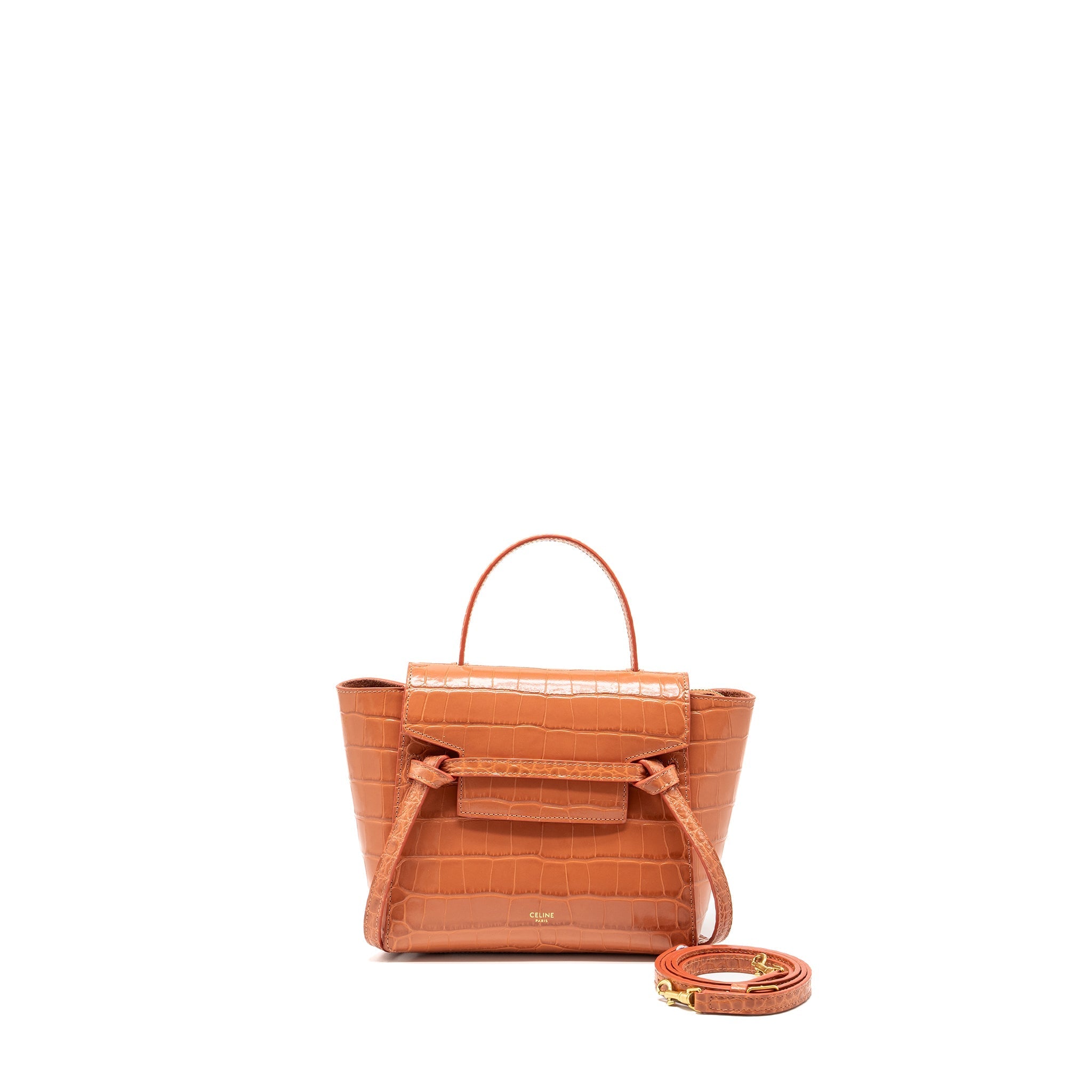 Celine Nano Belt Bag Croc embossed calfskin Lychee pink