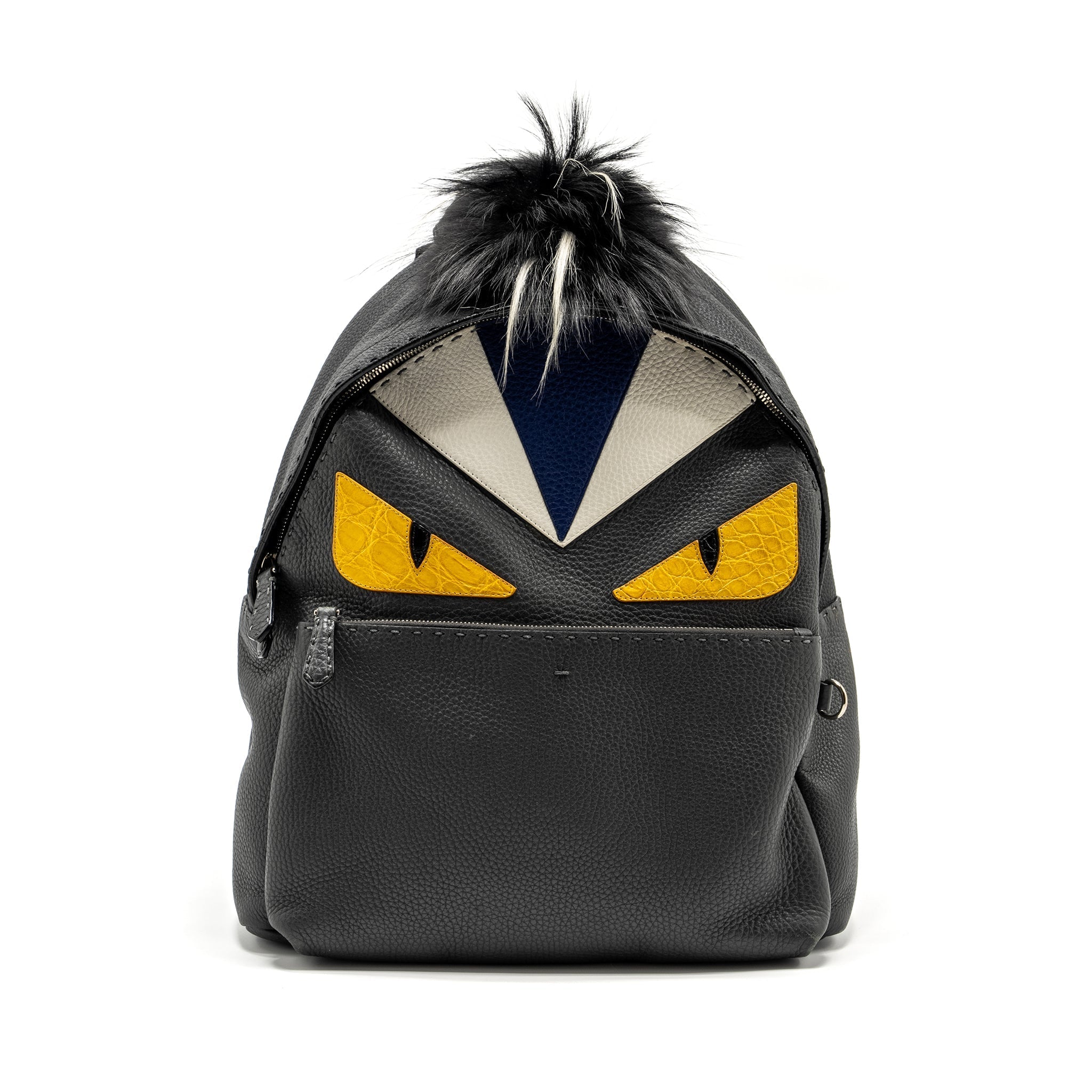 FENDI Large Backpack Calfskin/ Fur/ Crocodile Multicolor SHW