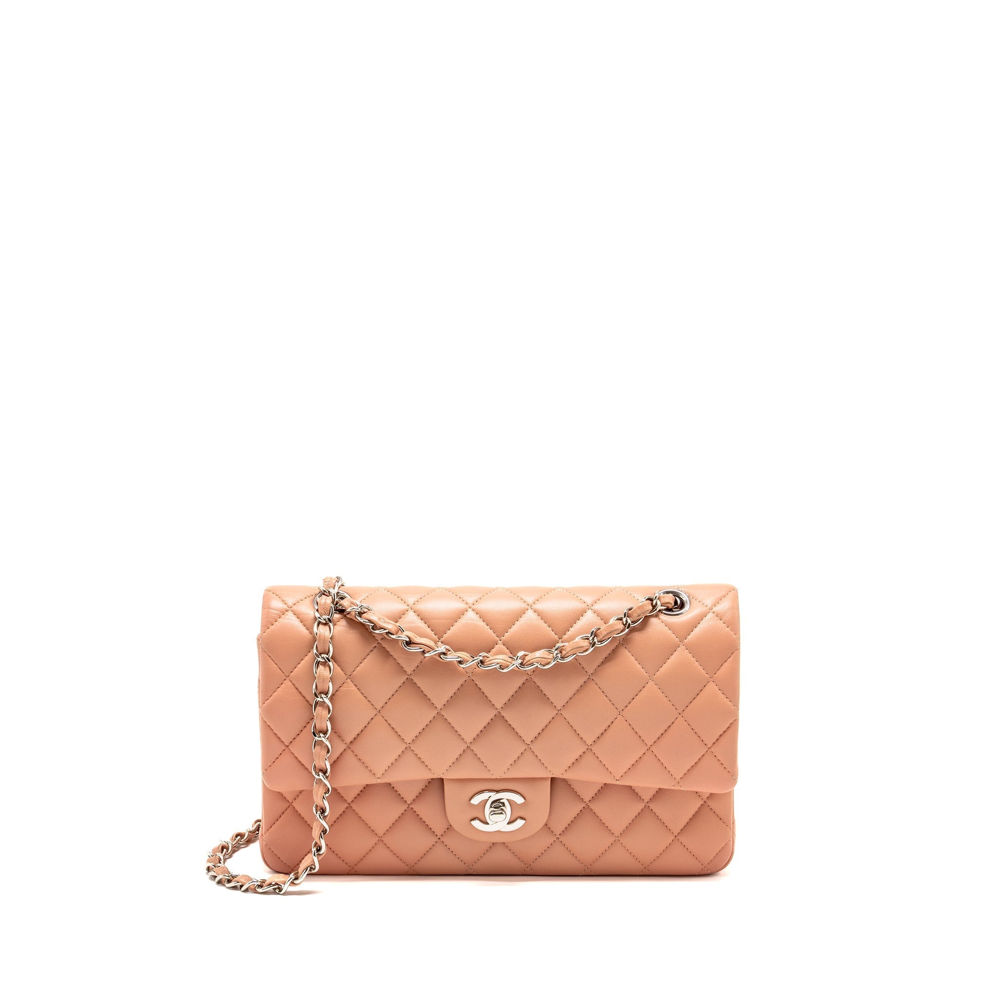 Chanel Medium Classic Double flap bag lambskin pink SHW (microchip)