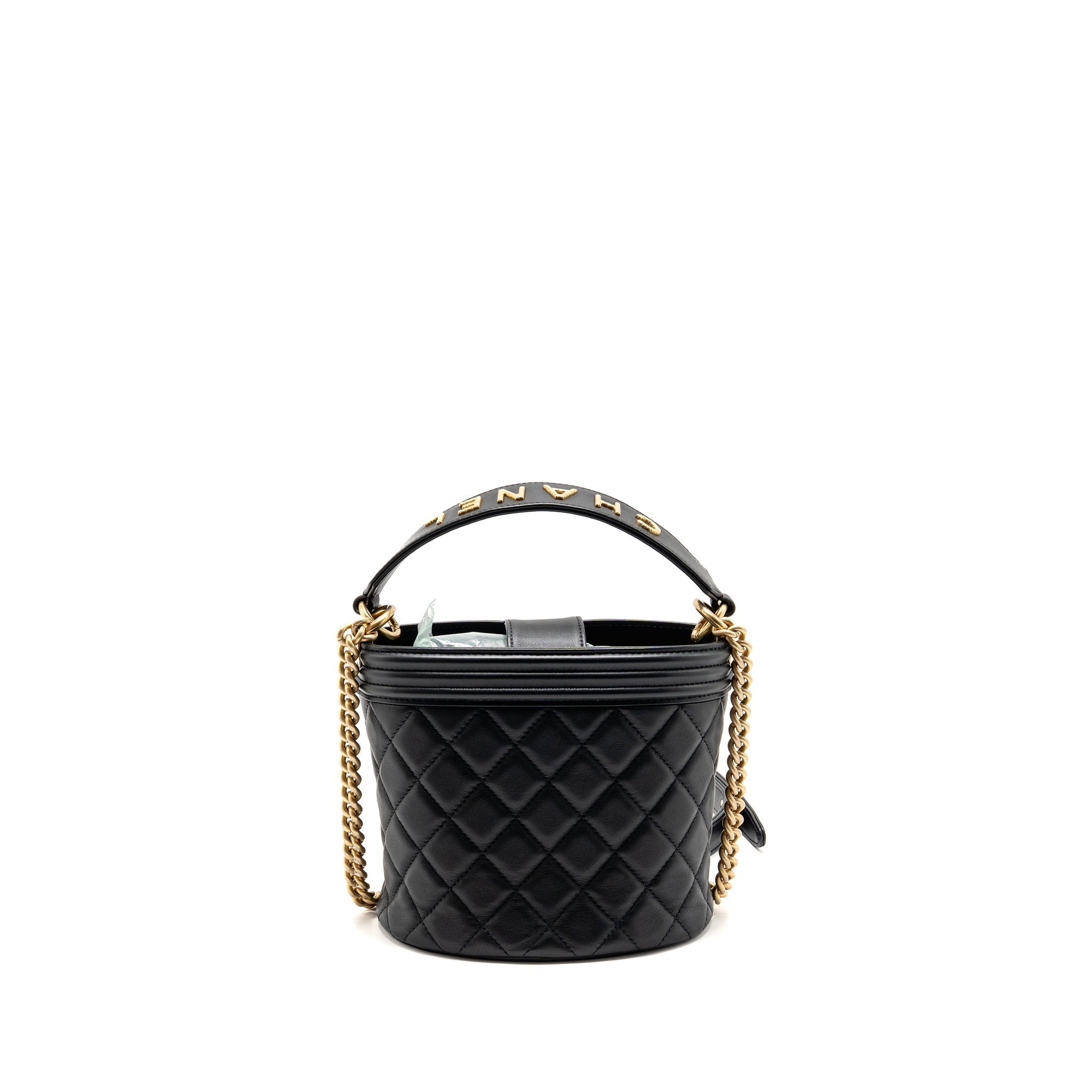 Chanel Top Handle Boy Bucket Bag Lambskin Black GHW