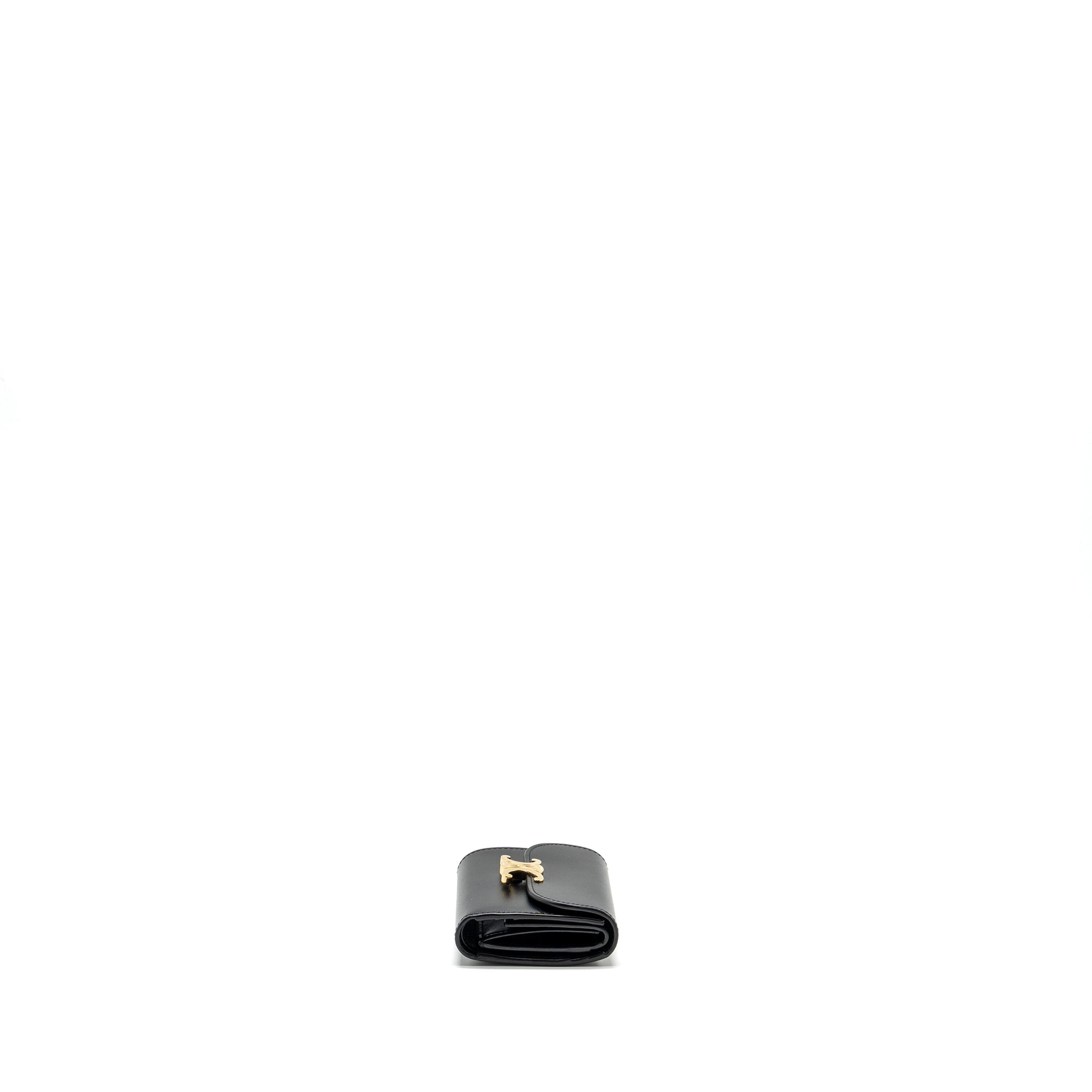 Celine Small Triomphe Flap Wallet Shiny Calfskin Black