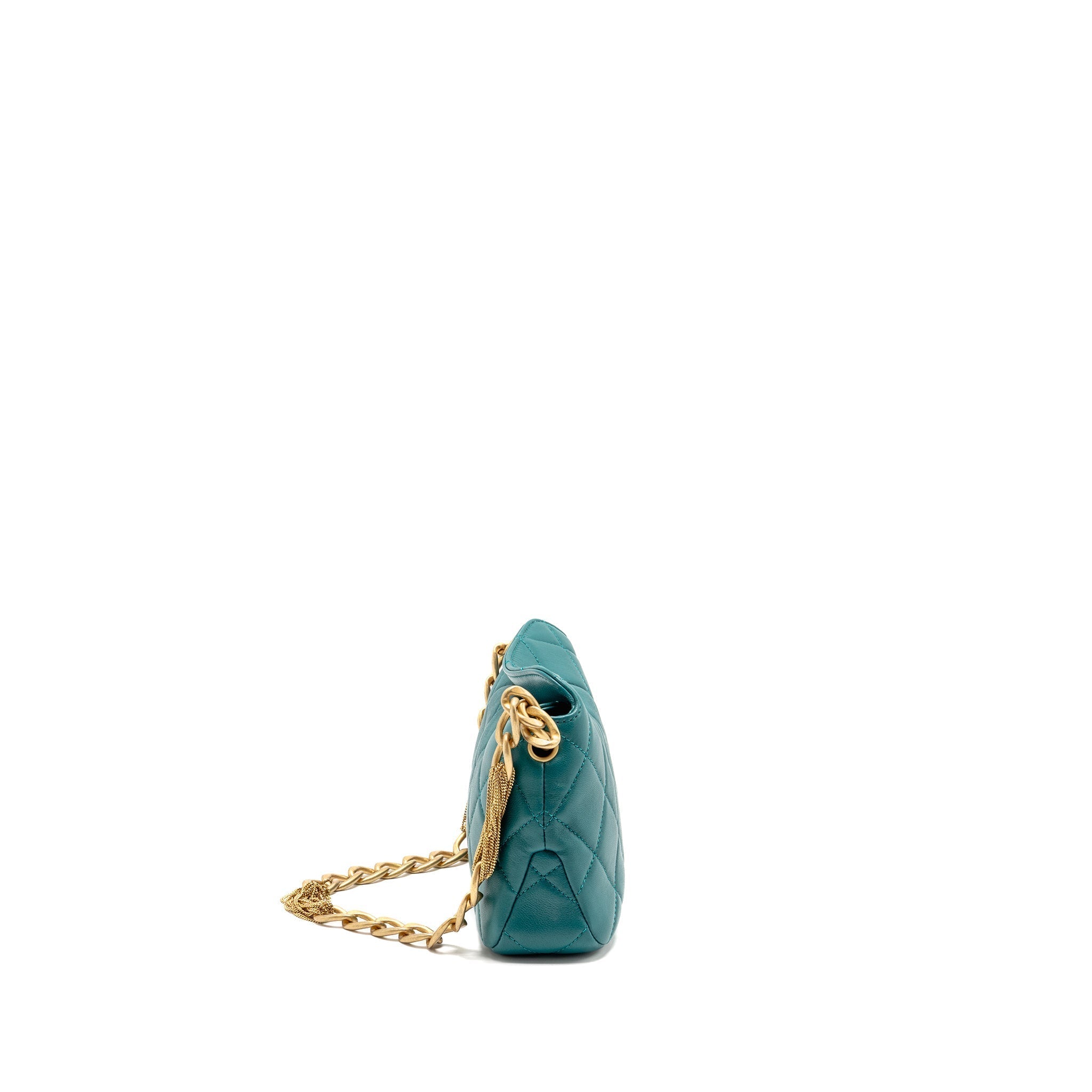 Chanel 23A Small CC Hobo Bag with Detailed Chain Lambskin Dark Green GHW (Microchip)