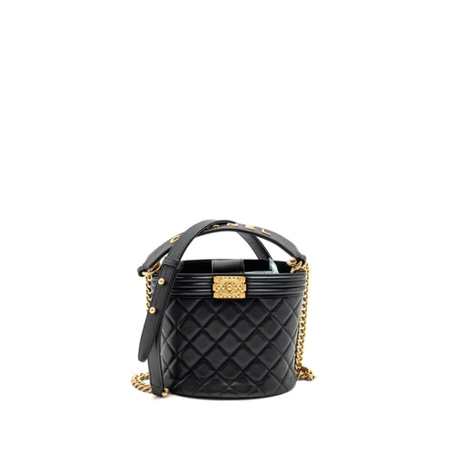 Chanel Top Handle Boy Bucket Bag Lambskin Black GHW
