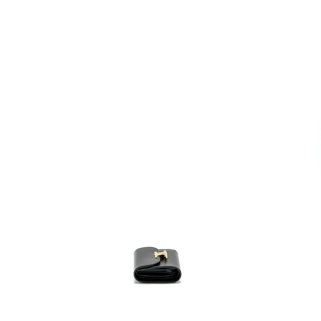 Celine Small Triomphe Flap Wallet Shiny Calfskin Black