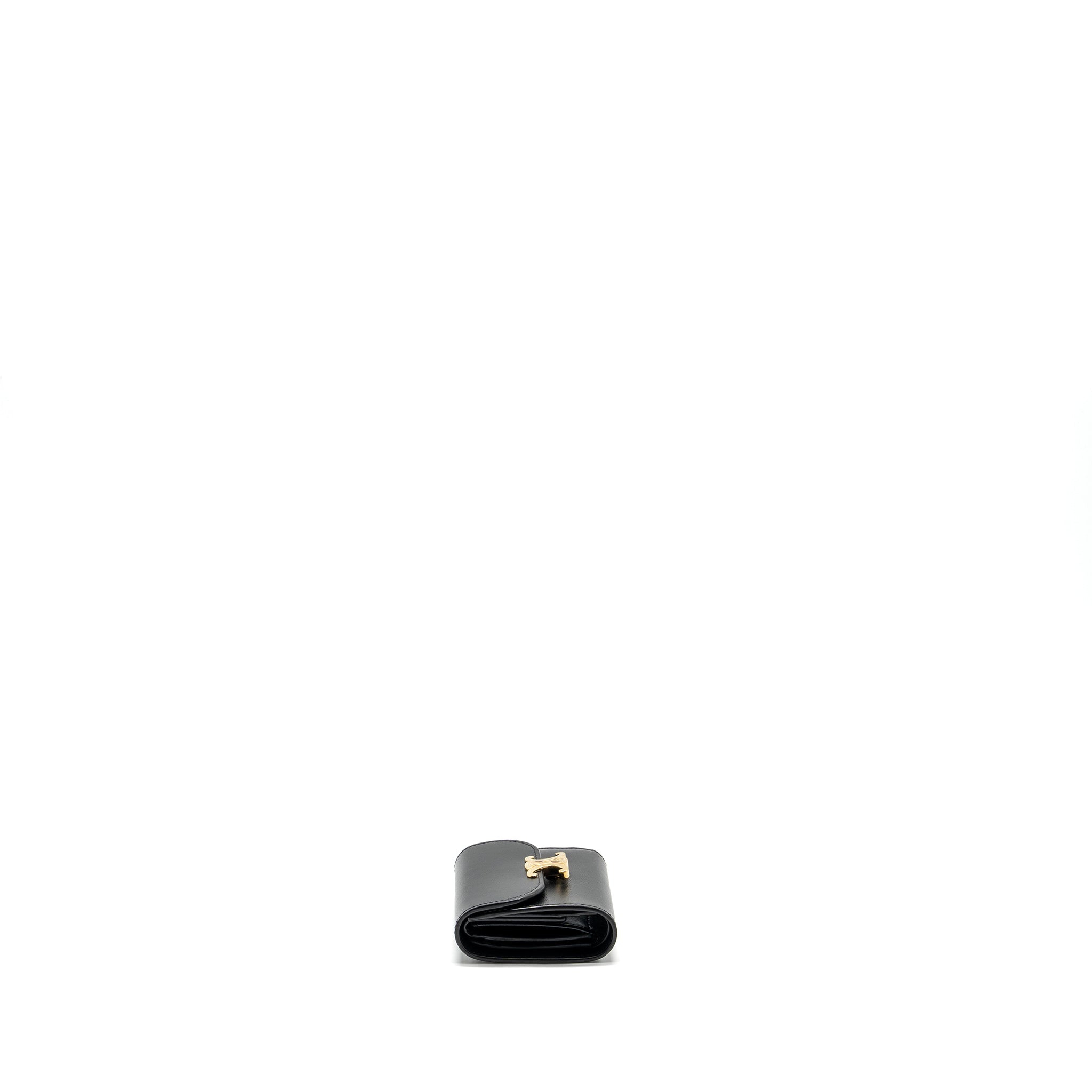 Celine Small Triomphe Flap Wallet Shiny Calfskin Black