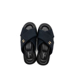 Chanel Size 38 CC Puffy Mule Sandals Fabric/Leather Black GHW