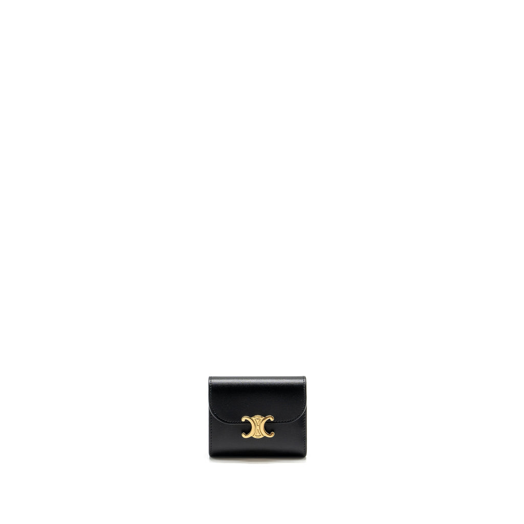 Celine Small Triomphe Flap Wallet Shiny Calfskin Black