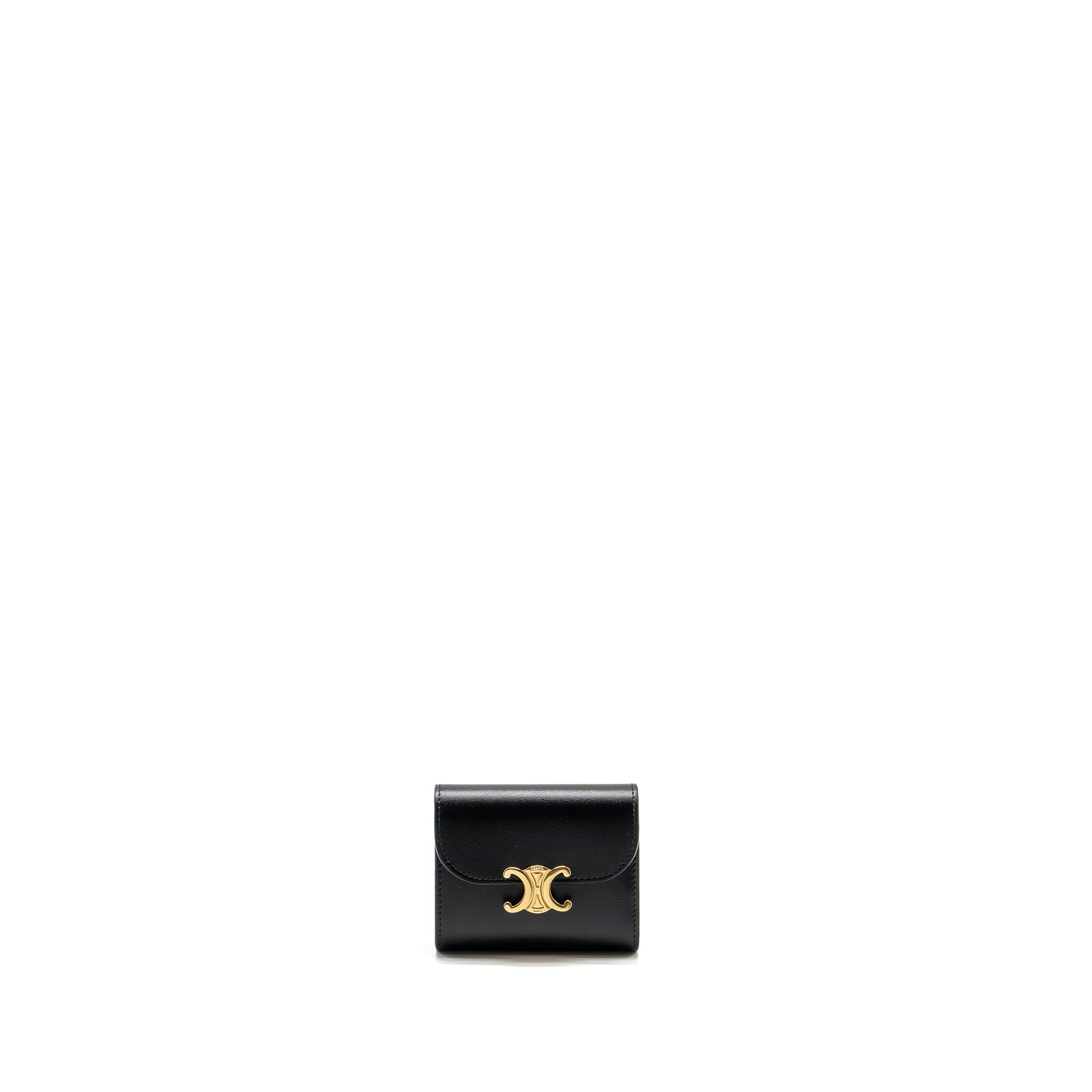 Celine Small Triomphe Flap Wallet Shiny Calfskin Black