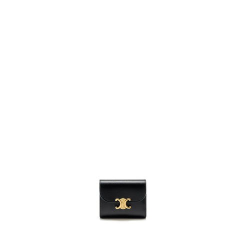 Celine Small Triomphe Flap Wallet Shiny Calfskin Black