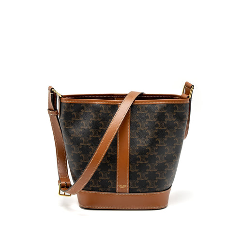 Celine Small Bucket Bag Triomphe Canvas/Calfskin Tan