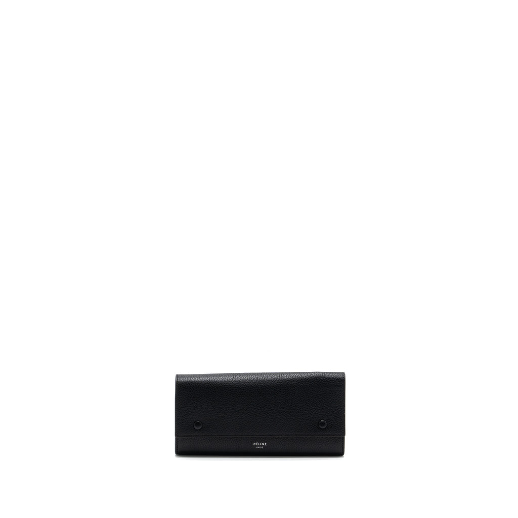 Celine Long Wallet Grained Calfskin Black