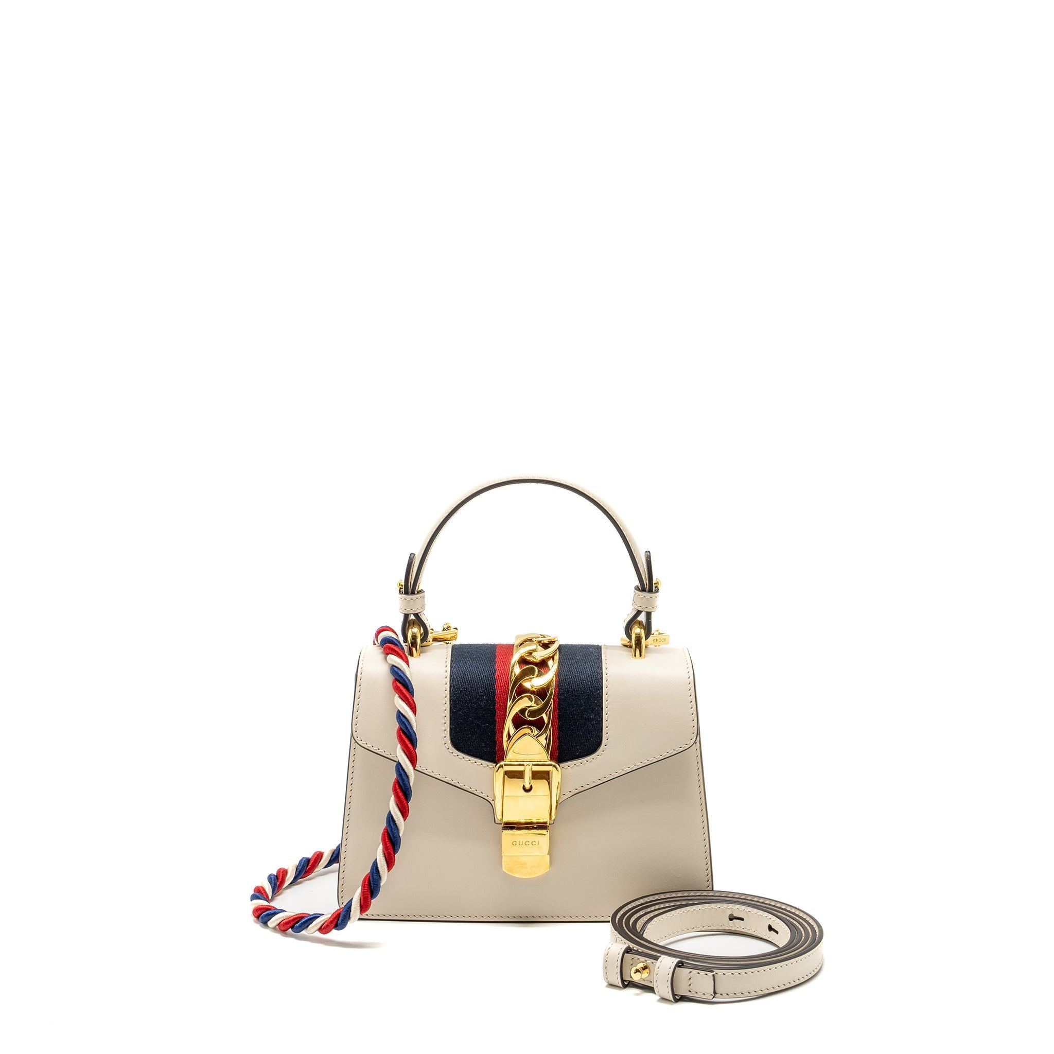 Gucci Mini Sylvie Top Handle Bag Calfskin White GHW
