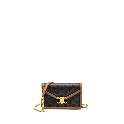 Celine Wallet on Chain Margo Triomphe Canvas/Calfskin Tan