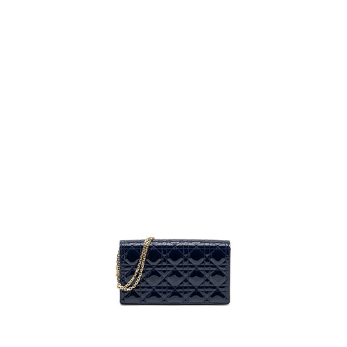 Dior Lady Dior Pouch with Chain patent dark blue LGHW