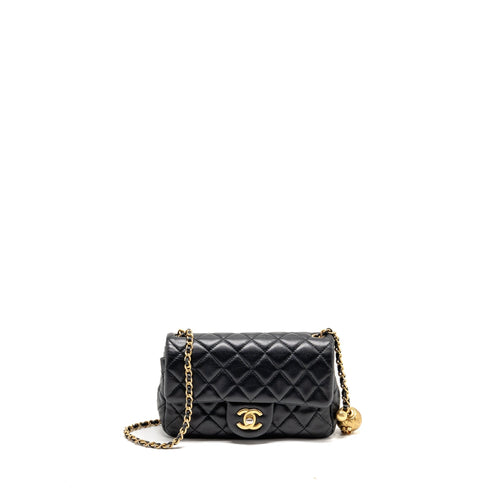 Chanel Pearl Crush Mini Rectangular Flap Bag Lambskin Black GHW