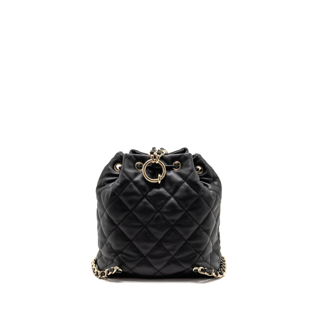Chanel Drawstring Two Pockets Backpack Calfskin Black LGHW (Microchip)
