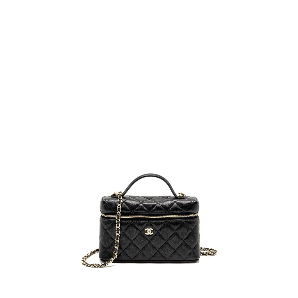Chanel 25p CC top handle vanity with chain caviar black LGHW(microchip)