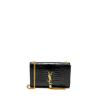 Saint Laurent/YSL Kate Tassel Bag Croc-Embossed Calfskin Black GHW