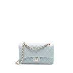 Chanel Medium Classic double flap bag caviar light blue LGHW (microchip)
