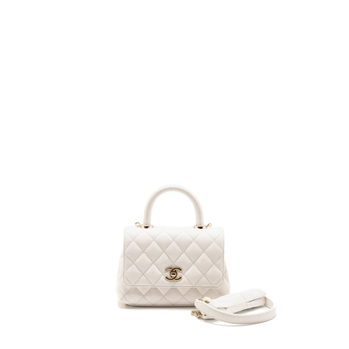 Chanel Mini Coco Handle Caviar WHITE LGHW (Microchip)