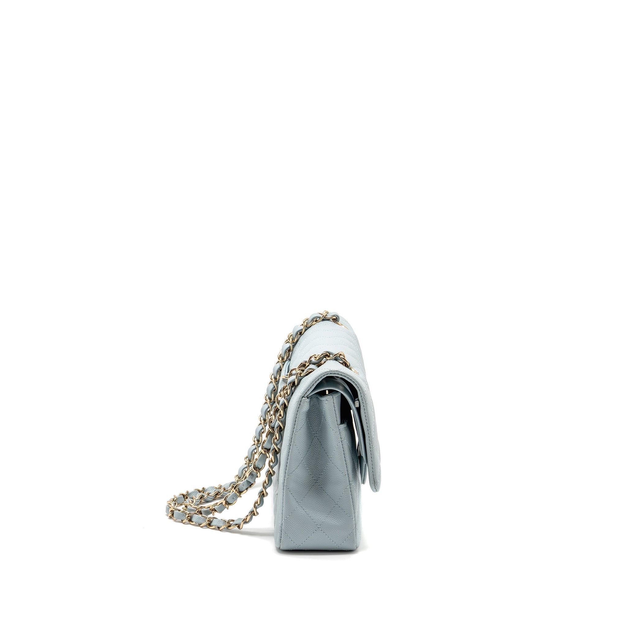 Chanel Medium Classic double flap bag caviar light blue LGHW (microchip)